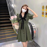 莫代爾格子連衣裙女2025夏季新款收腰顯瘦氣質(zhì)泡泡袖蝴蝶結(jié)系帶A字短裙 綠色 M 建議105-115斤左右 曬單實(shí)拍圖