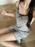繆黛2026新款純欲風(fēng)帶胸墊吊帶睡衣女夏季莫代爾棉性感背心短褲家居服 灰色 L (165) 曬單實(shí)拍圖