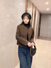 恰凡（QIAFAN）小香風(fēng)雙面毛呢短外套女2025春秋新款小個(gè)子氣質(zhì)休閑百搭呢子上衣 綠咖 M 曬單實(shí)拍圖