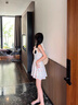 萬(wàn)欣兒甜美風(fēng)彩虹波點(diǎn)掛脖吊帶裙女法式氣質(zhì)收腰顯瘦中長(cháng)款v領(lǐng)連衣裙子 彩虹波點(diǎn) M 建議95-105斤 曬單實(shí)拍圖