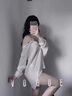 多菲尼森性感睡衣女春夏款情調高級感男友風大碼襯衫純欲情侶薄款家居服 白色 均碼 T褲+絲襪（80-130斤） 曬單實拍圖