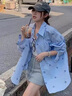 衣然呈品蝴蝶結(jié)印花防曬襯衫女夏季新款慵懶風(fēng)休閑百搭寬松開衫襯衣外套女 天藍(lán)色 M 【建議95-110斤】 曬單實(shí)拍圖