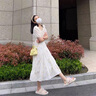 莫代爾碎花連衣裙2025夏季新款時尚清新甜美學(xué)院風(fēng)百搭A(yù)字薄款長裙子 杏色 L 105-120斤 曬單實拍圖