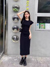 樂(lè )雅秀連衣裙女休閑中長(cháng)款夏季T恤顯瘦氣質(zhì)長(cháng)款過(guò)膝收腰新款直筒短袖裙 黑色長(cháng)款 M 建議【90-100斤】 曬單實(shí)拍圖
