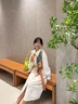 伊琦蕾（YIQILEI）法式小眾春季設(shè)計(jì)感印花拼接假兩件綁帶連衣裙女學(xué)生氣質(zhì)修身長(zhǎng)裙 杏色連衣裙 S 80-100斤 曬單實(shí)拍圖