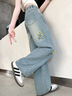 女童夏季褲子2025新款兒童洋氣直筒牛仔褲初中生女孩夏裝闊腿褲潮 藍(lán)色【夏季薄款】 160 曬單實(shí)拍圖