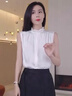 VEOX荷葉領(lǐng)花邊無袖襯衫女半高領(lǐng)醋酸寬松25春季內(nèi)搭百搭疊穿神器上衣 白色 M 90-100斤 曬單實拍圖