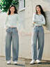 森馬（Semir）森柔牛仔|牛仔褲女寬松錐形褲舒適2025春季長褲顯高109125124003 曬單實(shí)拍圖