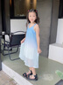 法式親子裝三亞沙灘海邊漸變色三口四口波西米亞母女吊帶裙母子裝 藍色(連衣裙) 130 童 曬單實拍圖