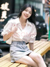 凰巣襯衫女2025年春夏白襯衫休閑寬松法式V領顯瘦氣質短袖涼感設計感 白色 615斜襟襯衣S （85-105） 曬單實拍圖