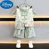 迪士尼（Disney）夏季薄款中式漢服男童短袖套裝夏季兒童唐裝中大童復古中式兩件套 冰絲綠色男款 120 建議身高100-110厘米 曬單實(shí)拍圖