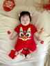 G. DUCKKIDS純棉連體衣滿月嬰兒衣服夏季男寶寶包屁衣周歲百天拍照服裝中國風 紅色純棉短袖龍 120克 90cm 曬單實拍圖