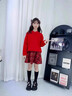moonkids女童新年戰(zhàn)袍冬季套裝兒童秋冬紅色毛衣三件套大童拜年服過年衣服 兩件套【19722紅色毛衣+4507紅格短裙】 130 cm 曬單實拍圖