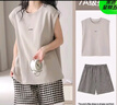 古今（GUJIN）【帶胸墊】夏季新品純色拉架棉小飛袖睡衣女家居服睡褲大碼套裝XL 曬單實(shí)拍圖