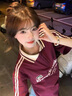 純棉重磅美式翻領(lǐng)撞色潮流短袖t恤女夏季2025新款寬松半拉鏈上衣 紅色【純棉】 M 曬單實(shí)拍圖