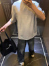 OEMG 美式復(fù)古活頁解構(gòu)短袖t恤男士夏季鉚釘高級感重磅boxy正肩上衣服 花灰色 XL [建議110-130斤] 曬單實拍圖