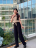 浪莎闊腿褲女夏季薄款冰絲垂墜感休閑運(yùn)動褲女高腰寬松顯瘦休閑褲子女 黑色 -常規(guī)款 L (116-130斤) 曬單實(shí)拍圖
