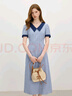 范思藍(lán)恩格紋miu系學(xué)院風(fēng)連衣裙2025夏季新款少女氣質(zhì)通勤2699 海鹽梔子藍(lán) L 曬單實拍圖