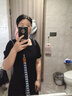尚都比拉短袖連衣裙女夏季時尚通勤中長款a字裙釘珠收腰顯瘦裙子 黑色 L 曬單實(shí)拍圖