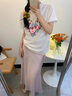蔻伊婭（Kouyiya）品牌女裝新品印花短袖t恤半身裙套裝女2025新款小個子氣質(zhì)倆件套 杏色短袖+半身裙 S （100斤以內(nèi)） 曬單實拍圖