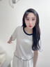 佐敘褶皺感波浪花邊圓領(lǐng)短袖女2025夏新款撞色獨(dú)特顯瘦百搭短款T恤女 白色 S （85-100斤） 曬單實(shí)拍圖