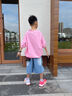 魅樂凱兒童街舞套裝男女童嘻哈潮服表演服牛仔中褲少兒hiphop爵士演出服 粉衣+牛仔中褲+方巾 140 （尺碼寬松） 曬單實(shí)拍圖
