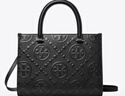 Tory Burch 湯麗柏琦 T MONOGRAM 手提壓花托特包女包TB 162013 黑色 001 OS 曬單實(shí)拍圖