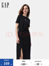 Gap女裝2025夏季新款刺繡logo腰部打結(jié)開叉短袖中長連衣裙765631 黑色 S (160/80A) 亞洲尺碼 曬單實(shí)拍圖