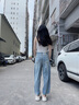 衣品天成彎刀闊腿牛仔褲女2025秋季復古高腰寬松遮肉顯瘦九分褲子女 曬單實(shí)拍圖