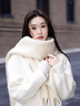 織錦樓女秋冬羊毛圍巾新款百搭加厚防寒圍脖騎車(chē)防風(fēng)針織圍巾禮盒裝 米白 曬單實(shí)拍圖