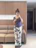貓人（MiiOW）女士睡衣女夏新款帶胸墊透氣棉柔短袖長褲套裝垂感慵懶休閑家居服 槿紫（紫色更有韻味） L 【推薦100-120斤】 曬單實拍圖