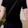 UR2025秋季新款女裝斜肩領褶皺短款修身短袖T恤UWG450180 黑色 XL 曬單實拍圖