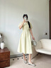 范思藍(lán)恩韓系休閑泡泡袖連衣裙女夏季2025新款松緊收腰A字裙2383 青檸黃 S 曬單實(shí)拍圖