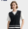 FILA 斐樂(lè )官方女子針織短袖衫2025秋新款時(shí)尚休閑舒適假兩件上衣 正黑色-BK L 170/88A/L 曬單實(shí)拍圖