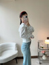 森馬（Semir）長袖襯衫女短款白色繡花浪漫秋2025新款荷葉邊一字肩襯衣溫柔 本白10101 S 曬單實拍圖