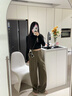 塔馳密司 TOUCH MISS時(shí)髦顯瘦闊腿褲輕奢冬季新款加絨寬松休閑褲女 灰卡其 XL 29 曬單實(shí)拍圖