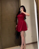 LIZONGXI紅色連衣裙女夏季法式訂婚禮服敬酒服平時可穿紅裙子收腰顯瘦短裙 紅色【短袖短款】 S 【80-100斤】 曬單實(shí)拍圖
