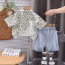 可歆寶貝男童炸街韓版短袖襯衫三件套百搭潮酷帥氣牛仔短褲男寶寶夏季衣服 綠色三件套 90 碼建議1-2歲（身高85左右） 曬單實(shí)拍圖