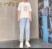 NASA URBAN夏季牛仔褲男時尚九分男直筒休閑褲子潮流百搭夏天闊腿牛仔褲男裝 617淺藍(lán) M (100-120斤) 曬單實拍圖
