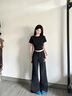 茯見(jiàn)小個(gè)子正肩短袖T恤女純色短款露臍棉2025夏季新款復古百搭上衣女 黑色 S 曬單實(shí)拍圖