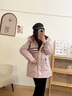 鴨鴨中長(cháng)款羽絨服女士2025年冬季新款潮流撞色連帽收腰顯瘦派克服外套 粉色 M 曬單實(shí)拍圖