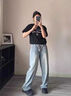 燦圖美式重磅純棉印花短袖t恤女夏季慵懶寬松內(nèi)搭潮流小眾半袖上衣服 白灰色 L 【建議100-120斤】 曬單實拍圖