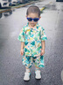G.duck男童套裝夏季兒童衣服夏威夷海邊度假穿搭男孩沙灘花襯衫兩件套 淺綠色送墨鏡 90 尺碼1~2歲【 80-90cm】cm 曬單實(shí)拍圖