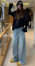 Shelley Jones淺藍色破洞毛邊牛仔褲男夏季新款美式高街痞帥百搭寬松休閑長褲子 淺藍色 XL [推薦120-140斤] 曬單實拍圖