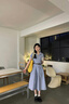 小野七天學(xué)院風(fēng)襯衫領(lǐng)休閑連衣裙女2025夏季新款小個(gè)子收腰顯瘦氣質(zhì)長裙子 藍(lán)色 M 曬單實(shí)拍圖