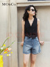 MO&Co.復古個(gè)性破洞中低腰棉質(zhì)藍色牛仔短褲美式復古褲子女摩安珂 牛仔淺藍色-第2批 XL 29 曬單實(shí)拍圖
