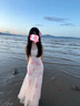 凰巣法式粉色碎花網(wǎng)紗吊帶連衣裙女夏季2025年海邊度假修身收腰長裙子 粉色網(wǎng)紗雙層M 胸口蕾絲白或粉 曬單實拍圖