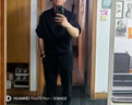 安初夏夏季新款短袖襯衫男士polo領T恤痞帥小眾設計感穿搭休閑套裝 搭配裝：黑色衫+百搭黑西褲 XL 【建議125斤到140斤】 曬單實拍圖