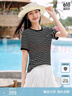玖姿·安娜蔻miu風(fēng)航海風(fēng)條紋針織短袖T恤女2025夏季新款 條黑白 M 曬單實(shí)拍圖