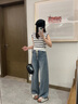 Teenie Weenie小熊女裝牛仔褲2025秋新款復(fù)古休閑天絲抽繩闊腿長(zhǎng)褲 中藍(lán)色 S (160) 曬單實(shí)拍圖